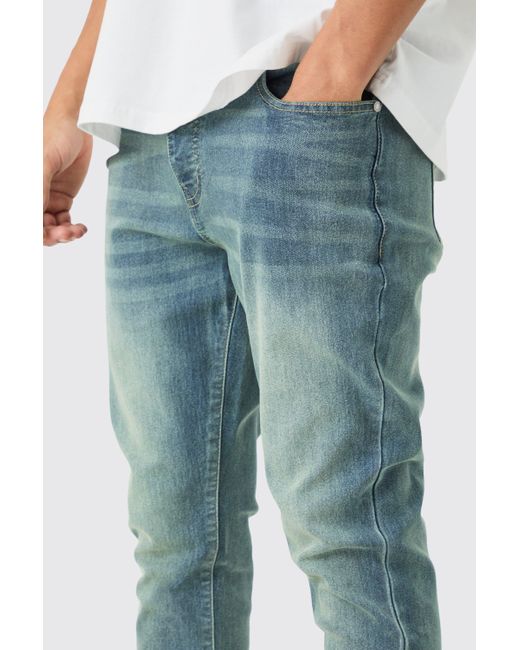 BoohooMAN Skinny Stretch Flare Jean In Antique Blue for men