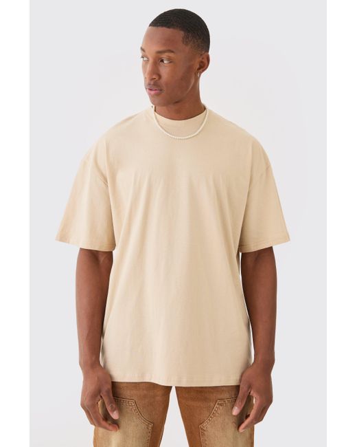 BoohooMAN Natural Oversized Boxy Extended Neck Enlighten Printed T-shirt for men