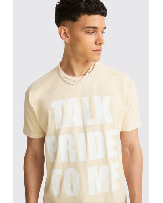 BoohooMAN Orange Boxy Talk Pride To Me Distressed T-shirt for men