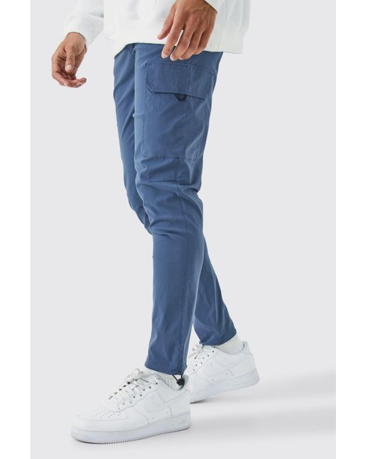 BoohooMAN Blue Elastic Lightweight Stretch Skinny Cargo Trouser for men