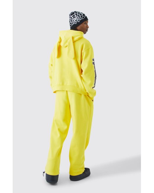 BoohooMAN Yellow Oversized Boxy Homme Zip Through Ear Hoodie for men