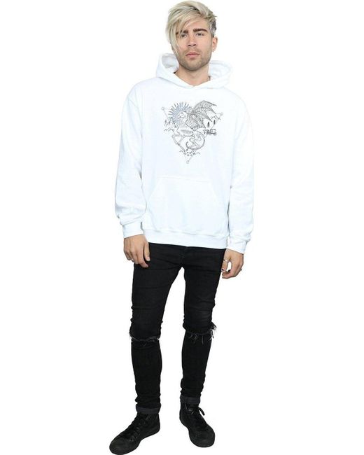 BoohooMAN White Harry Potter Thestral Line Art Hoodie for men