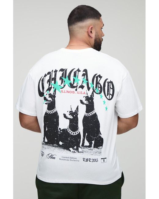Plus Oversized Chicago Doberman Print T-Shirt Boohoo de color Gray