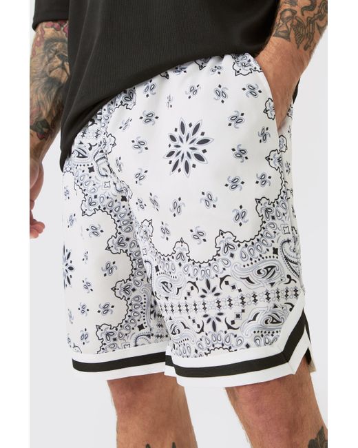 BoohooMAN Loose Fit Mid Length Bandana Mesh Basketball Short in White for Men Lyst UK