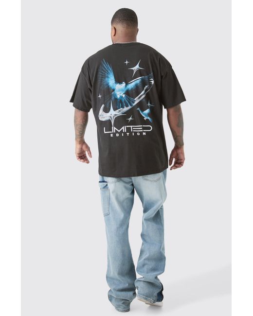BoohooMAN Black Plus Oversized Bird Graphic T-shirt for men