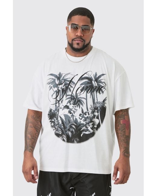 BoohooMAN Plus Oversized Palm Renaissance Print T-shirt In White for men