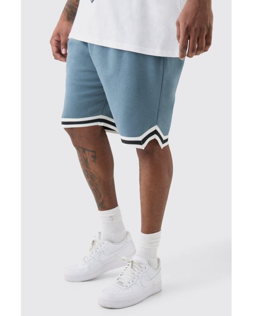 BoohooMAN Blue Plus Loose Fit Mid Length Basketball Short In Slate for men