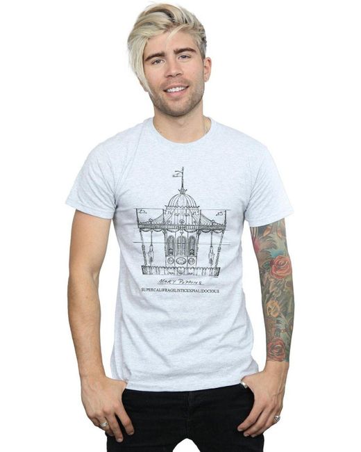 BoohooMAN White Disney Mary Poppins Carousel Sketch T-shirt for men