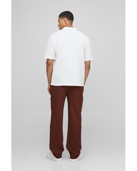 BoohooMAN Brown Elasticated Waist Relaxed Fit Pleated Pants for men
