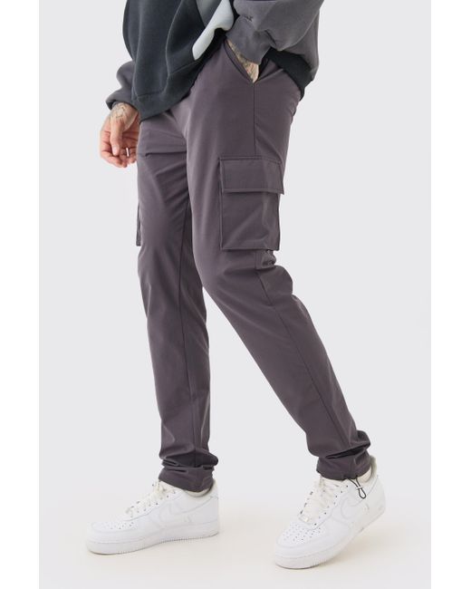 BoohooMAN Gray Tall Elastic Lightweight Stretch Skinny Cargo Pants for men