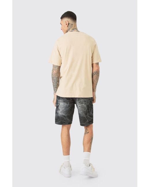 BoohooMAN Tall Core Ofcl Puff Print T-shirt In Sand in Natural für Herren