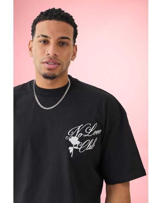 BoohooMAN Black Oversized Boxy No Love Print T-shirt for men