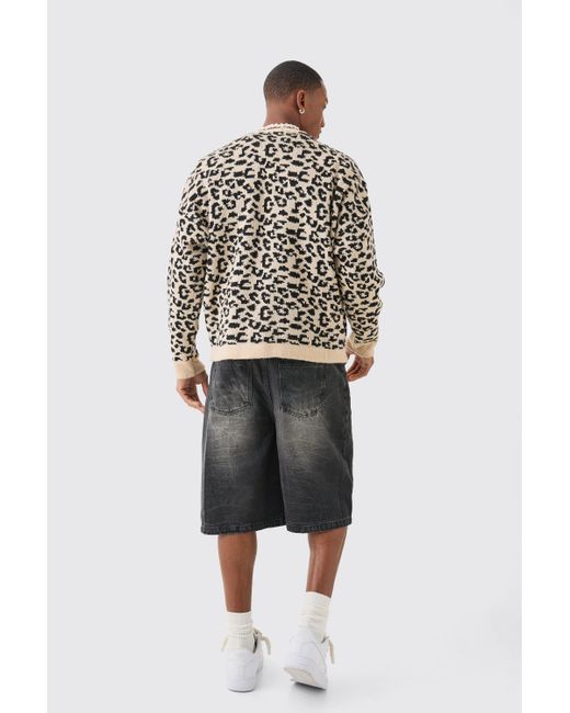 Boohoo Natural Boxy Oversized Leopard All Over Cardigan