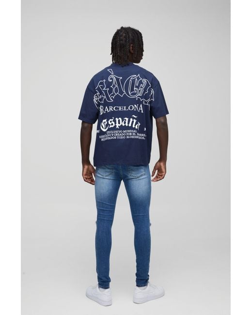 BoohooMAN Blue Super Skinny Washed Ripped Jeans for men
