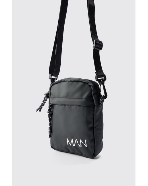 BoohooMAN White Man Dash Basic Messenger Bag In Black for men