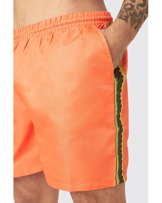 BoohooMAN Orange Mid Length Beaded Tape Trunks for men