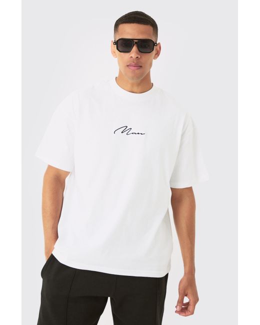 BoohooMAN White Signature Oversized Heavy T-shirt for men
