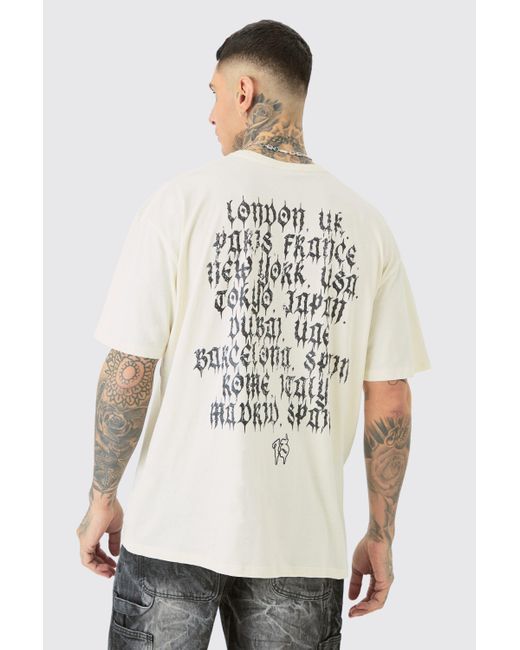 BoohooMAN White Tall Oversized Homme Cross Front & Back Print T-shirt for men