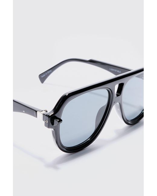 BoohooMAN White Plastic Aviator Sunglasses In Black for men