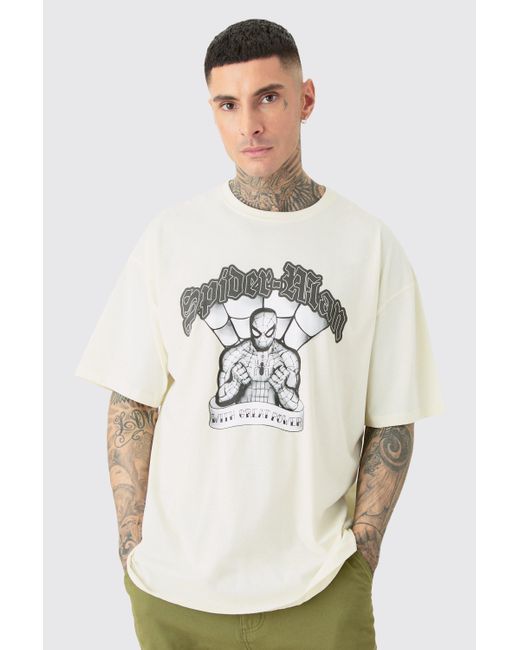 BoohooMAN Tall Oversize Spider Man License T-shirt White in Natural für Herren