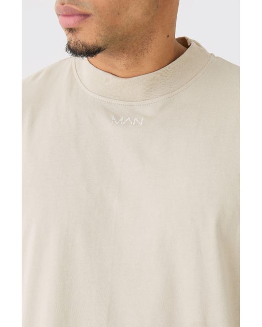 BoohooMAN Man Oversized Extended Neck T-shirt And Relaxed Short Set in Natural für Herren