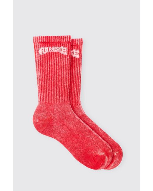 BoohooMAN Acid Wash Socks In Red for men