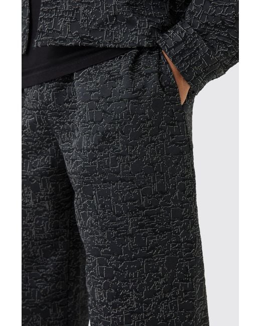 BoohooMAN Black Relaxed Fit Jacquard Abstract Pattern Trouser for men