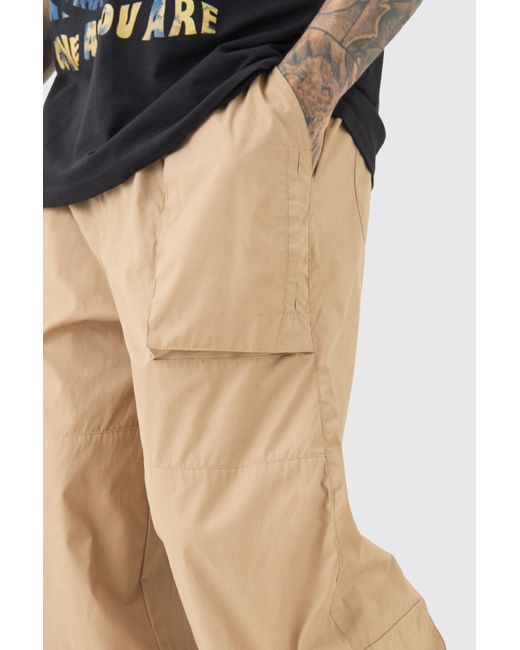 BoohooMAN Natural Tall Elasticated Waist Oversized Peached Cargo Pants for men