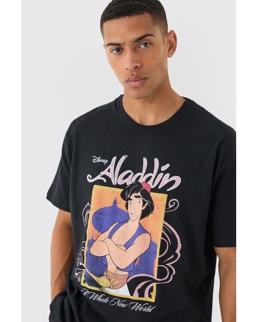 BoohooMAN Oversized Disney Aladdin License T-shirt in Black für Herren