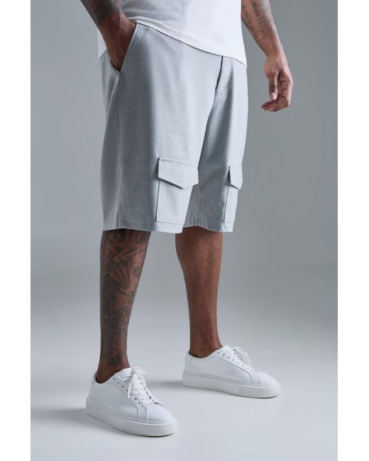 BoohooMAN Gray Plus Tailored Drop Cargo Shorts for men