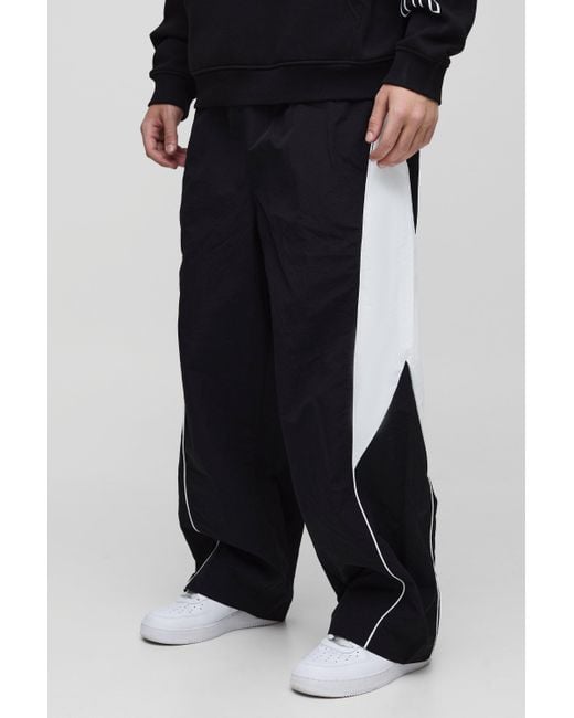 BoohooMAN Elastische Colorblock Nylon Parachute-Hose in Knitteroptik in Black für Herren