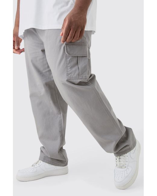 Boohoo Gray Plus Fixed Waist Twill Straight Leg Cargo Tab Trouser