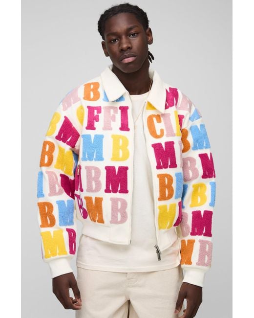 Boohoo Boxy Letter Badge Collared Varsity Jacket in Grey Lyst Canada