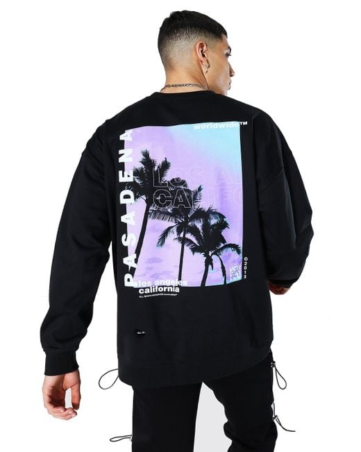BoohooMAN Oversized Pasadena Palm Back Print Sweatshirt in Schwarz für  Herren | Lyst DE