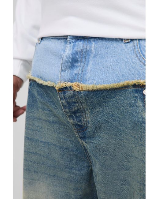BoohooMAN Plus lockere Jeans mit Kontrast-Waschung in Blue für Herren