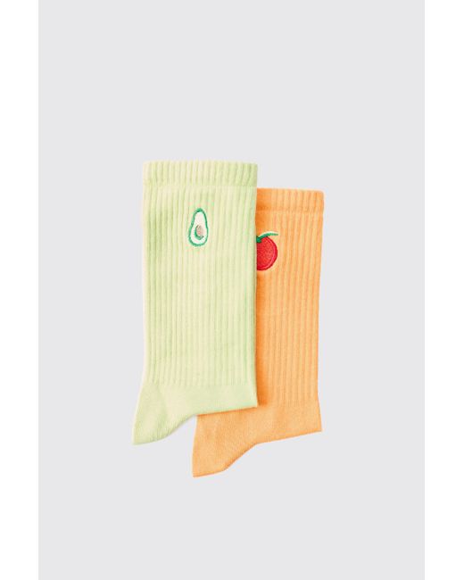 Boohoo Yellow 2 Pack Food Embroidered Sport Sock