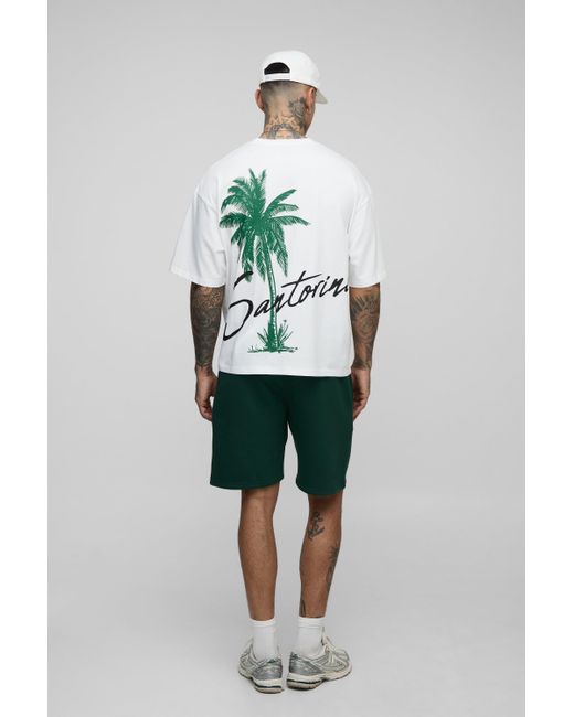 BoohooMAN Gray Tall Oversized Boxy Santorini Print T-Shirt for men