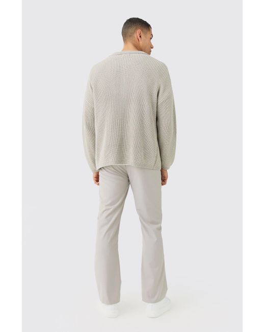 BoohooMAN Regular Fit Dual Zip Through Fisherman Knit Jumper in White für Herren