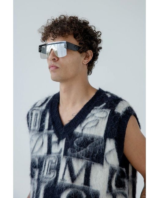 BoohooMAN Svnx Oversized Flat Top Sunglasses With Mirrored Lens In Black for men