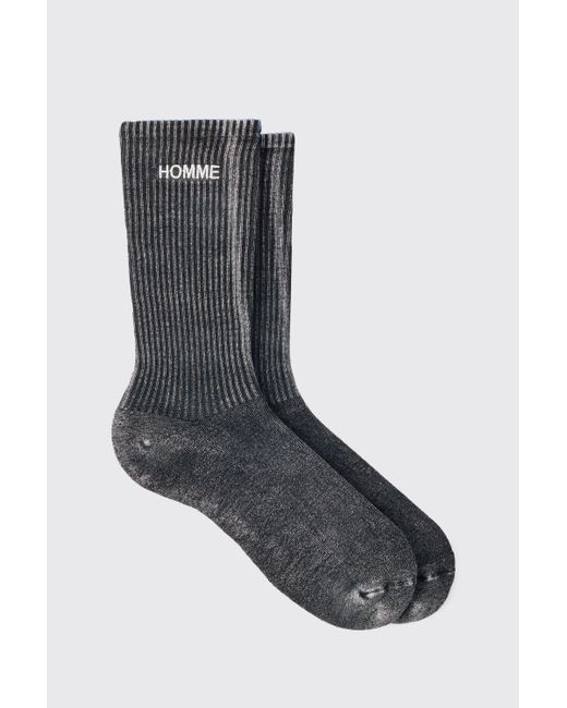 BoohooMAN Homme Overdyed Grey Socks in Black für Herren