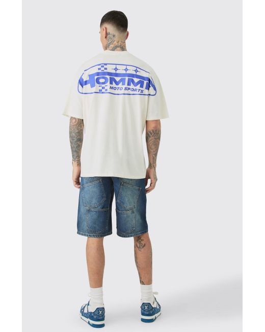 BoohooMAN Blue Tall Moto Sports Graphic T-shirt In Ecru for men