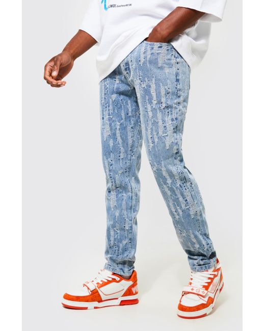 BoohooMAN Slim Fit Fabric Interest Jeans In Ice Blue for men