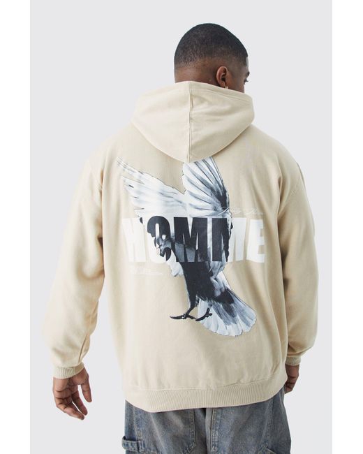 BoohooMAN White Plus Oversized Homme Dove Back Print Graphic Hoodie for men
