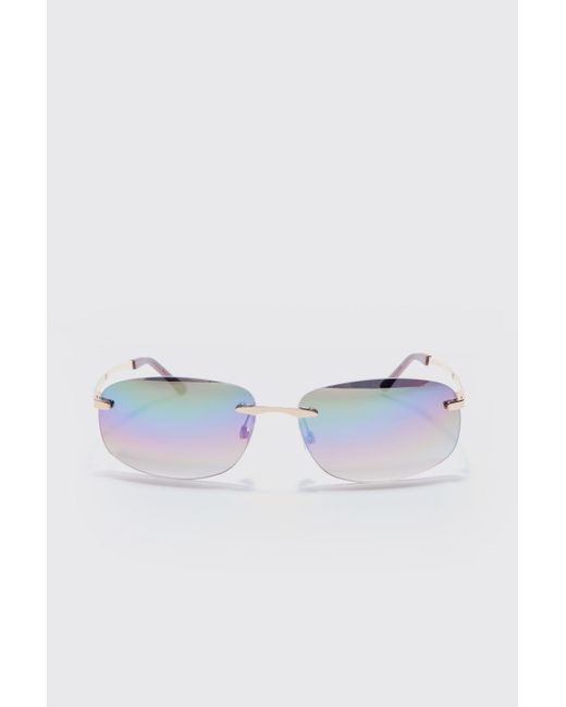 Boohoo Blue Square Lens Frameless Sunglasses In Multi