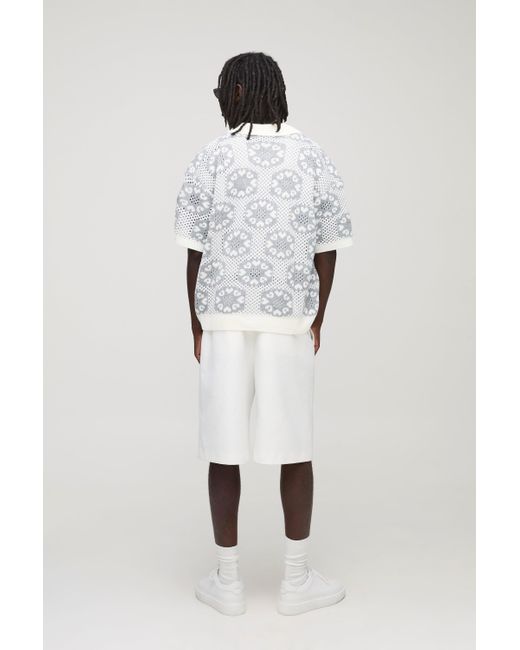 Boohoo Natural Oversized Boxy Crochet Knitted Polo