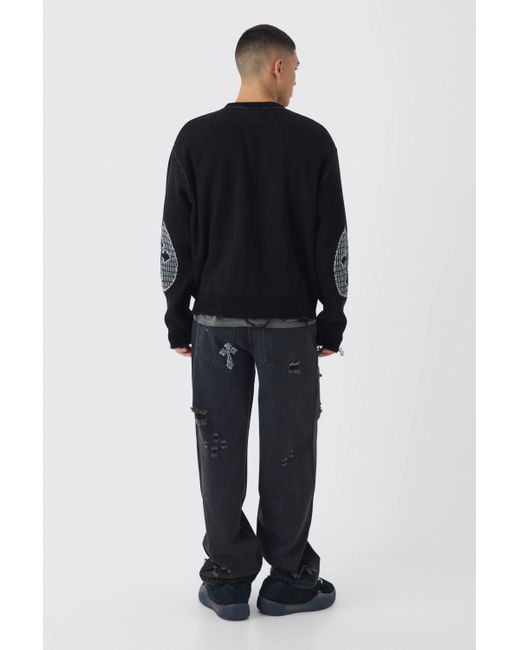 BoohooMAN Zerrissener Oversize Rundhals Homme Pullover in Black für Herren