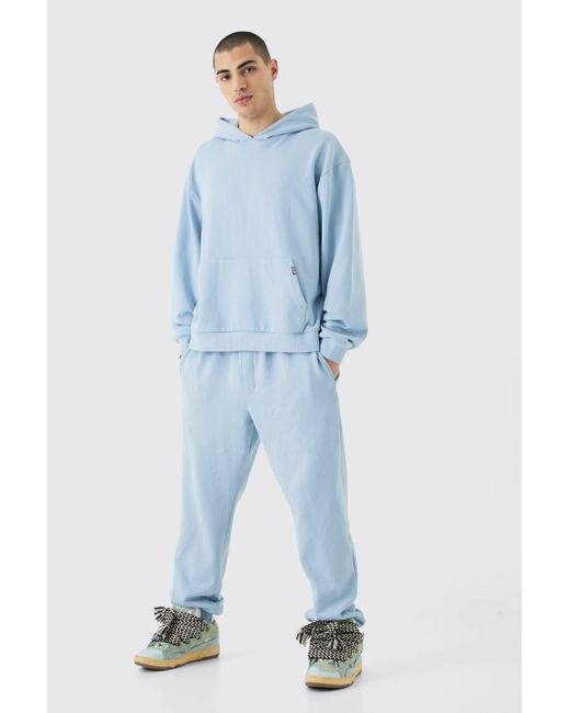 BoohooMAN Blue Oversized Boxy Hooded Tracksuit for men
