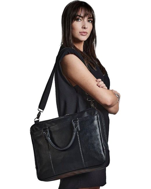BoohooMAN Black Quadra Slimline Leather-look Pu Laptop Bag for men