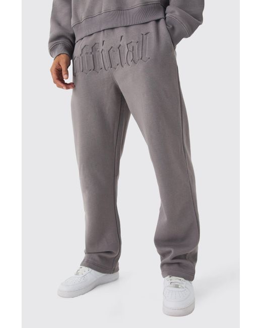 BoohooMAN Gray Straight Fit Official Embossed Sweatpants for men