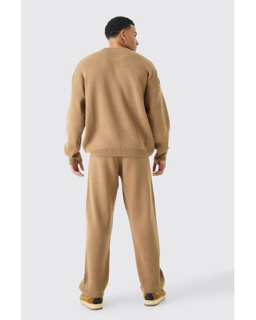 BoohooMAN Natural Relaxed Branded Knit Trouser for men